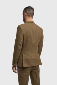 Thomas - Blazer clásico de tweed marrón con estampado de espiga para hombre
