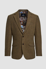 Thomas - Blazer clásico de tweed marrón con estampado de espiga para hombre