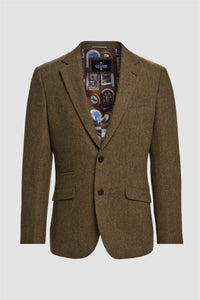 Thomas - Blazer clásico de tweed marrón con estampado de espiga para hombre