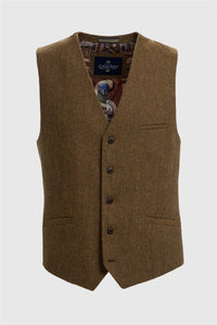 Thomas - Chaleco de tweed de espiga de mezcla de lana marrón para hombre