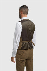 Thomas - Chaleco de tweed de espiga de mezcla de lana marrón para hombre