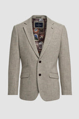 Thomas - Blazer clásico de tweed gris con estampado de espiga para hombre