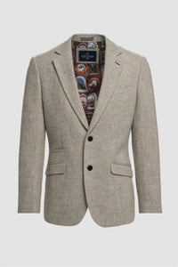 Thomas - Blazer clásico de tweed gris con estampado de espiga para hombre