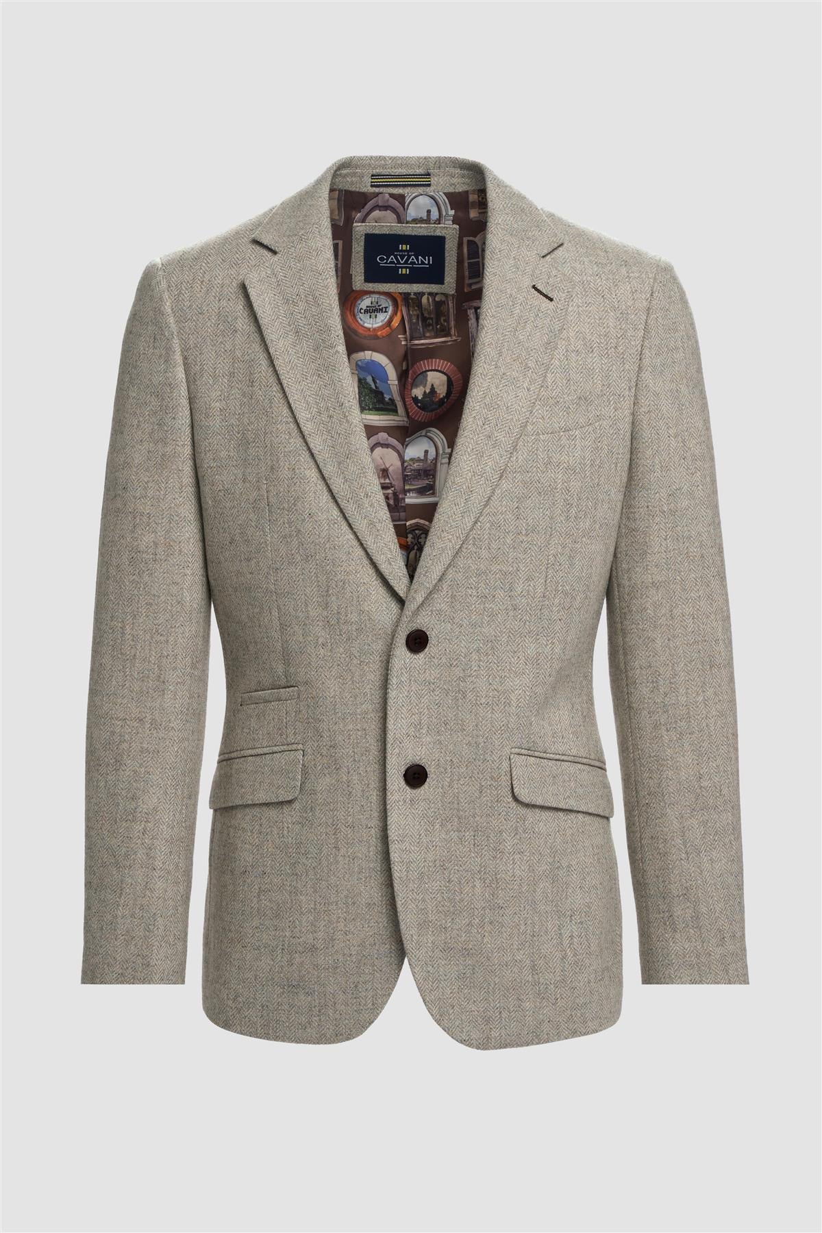 Thomas - Blazer clásico de tweed gris con estampado de espiga para hombre
