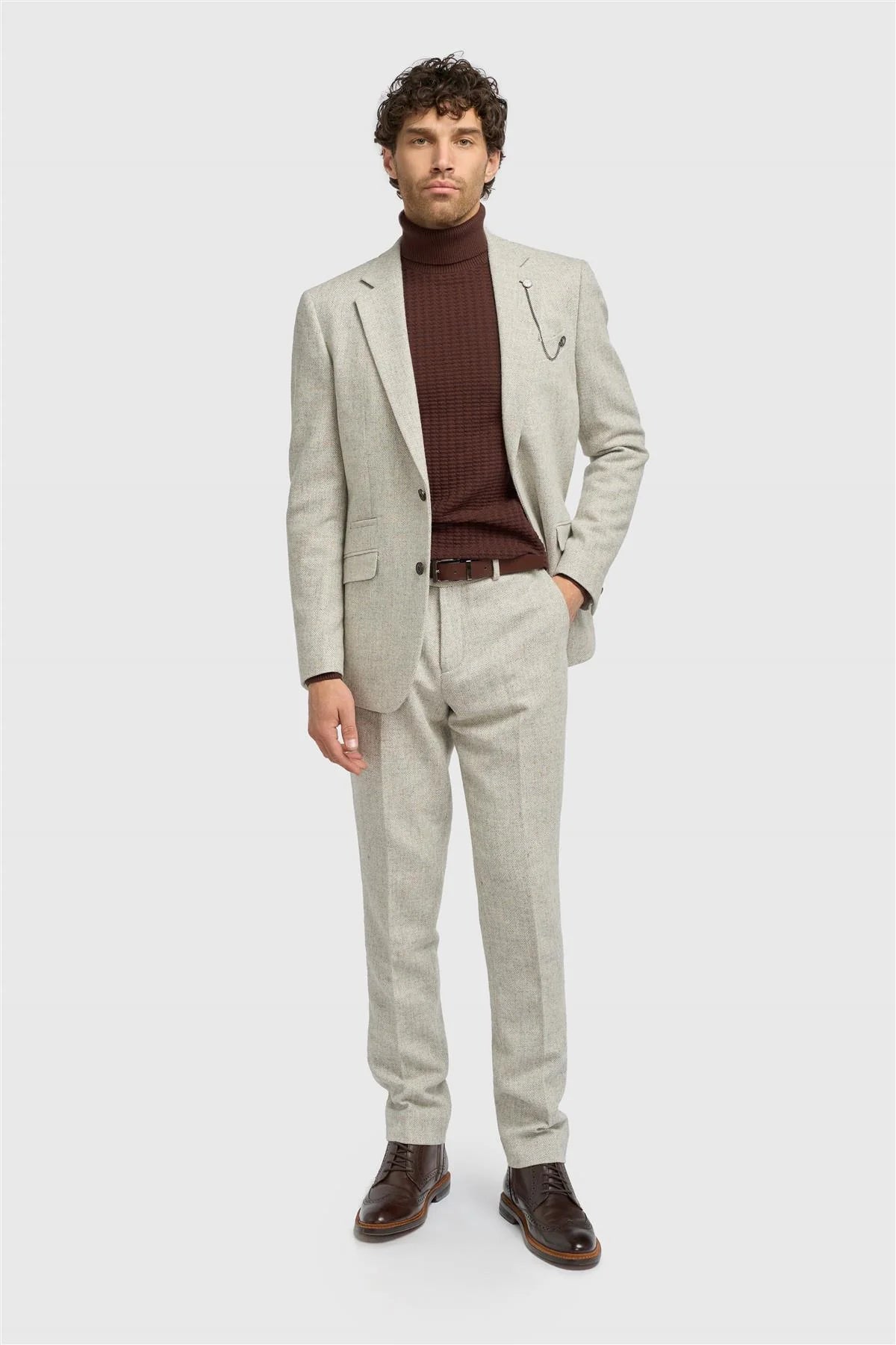 Thomas - Blazer clásico de tweed gris con estampado de espiga para hombre