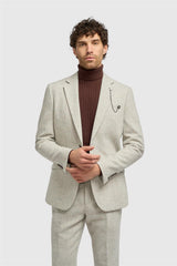 Thomas - Blazer clásico de tweed gris con estampado de espiga para hombre