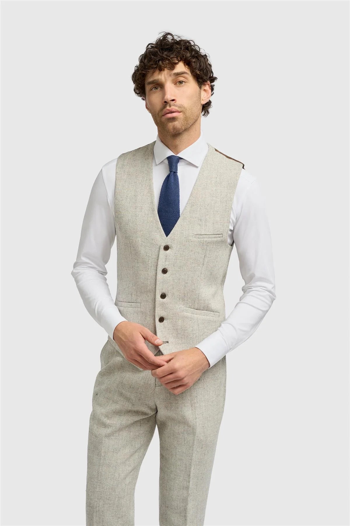Thomas - Chaleco de tweed de espiga gris para hombre, mezcla de lana