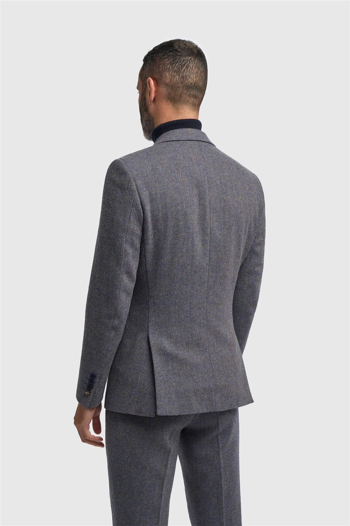 Thomas - Blazer clásico de tweed con estampado de espiga azul marino para hombre