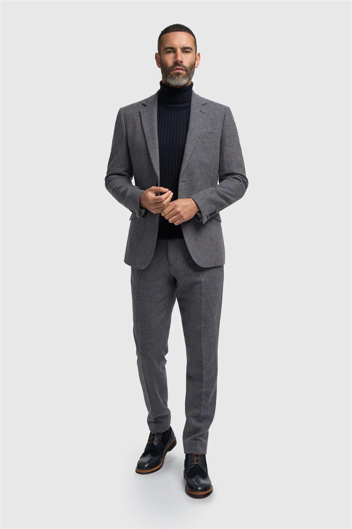 Thomas - Blazer clásico de tweed con estampado de espiga azul marino para hombre
