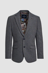 Thomas - Blazer clásico de tweed con estampado de espiga azul marino para hombre