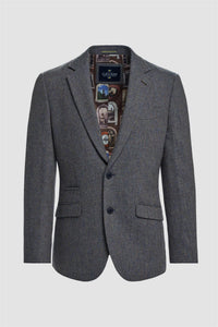 Thomas - Blazer clásico de tweed con estampado de espiga azul marino para hombre