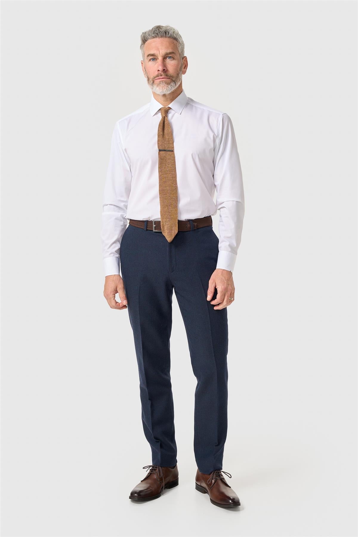 Thomas - Pantalones de hombre de tweed de espiga de mezcla de lana azul marino