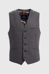 Thomas - Chaleco de tweed de espiga de mezcla de lana azul marino para hombre