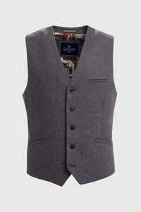Thomas - Chaleco de tweed de espiga de mezcla de lana azul marino para hombre