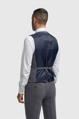 Thomas - Chaleco de tweed de espiga de mezcla de lana azul marino para hombre
