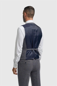 Thomas - Chaleco de tweed de espiga de mezcla de lana azul marino para hombre