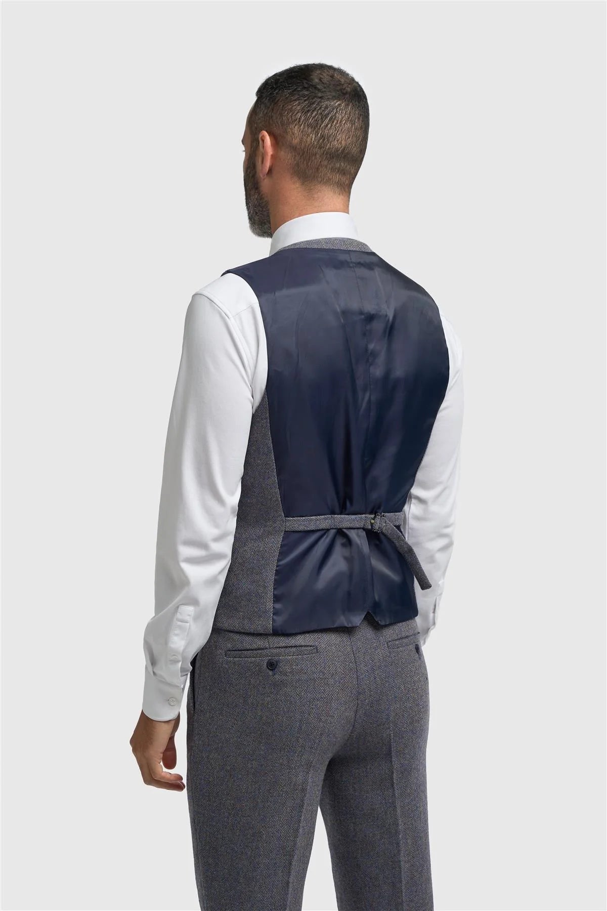 Thomas - Chaleco de tweed de espiga de mezcla de lana azul marino para hombre