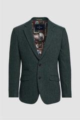 Thomas - Blazer clásico de tweed con estampado de espiga en color verde oliva para hombre