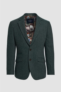 Thomas - Blazer clásico de tweed con estampado de espiga en color verde oliva para hombre