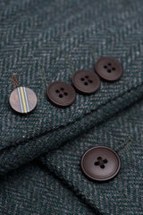 Thomas - Blazer clásico de tweed con estampado de espiga en color verde oliva para hombre