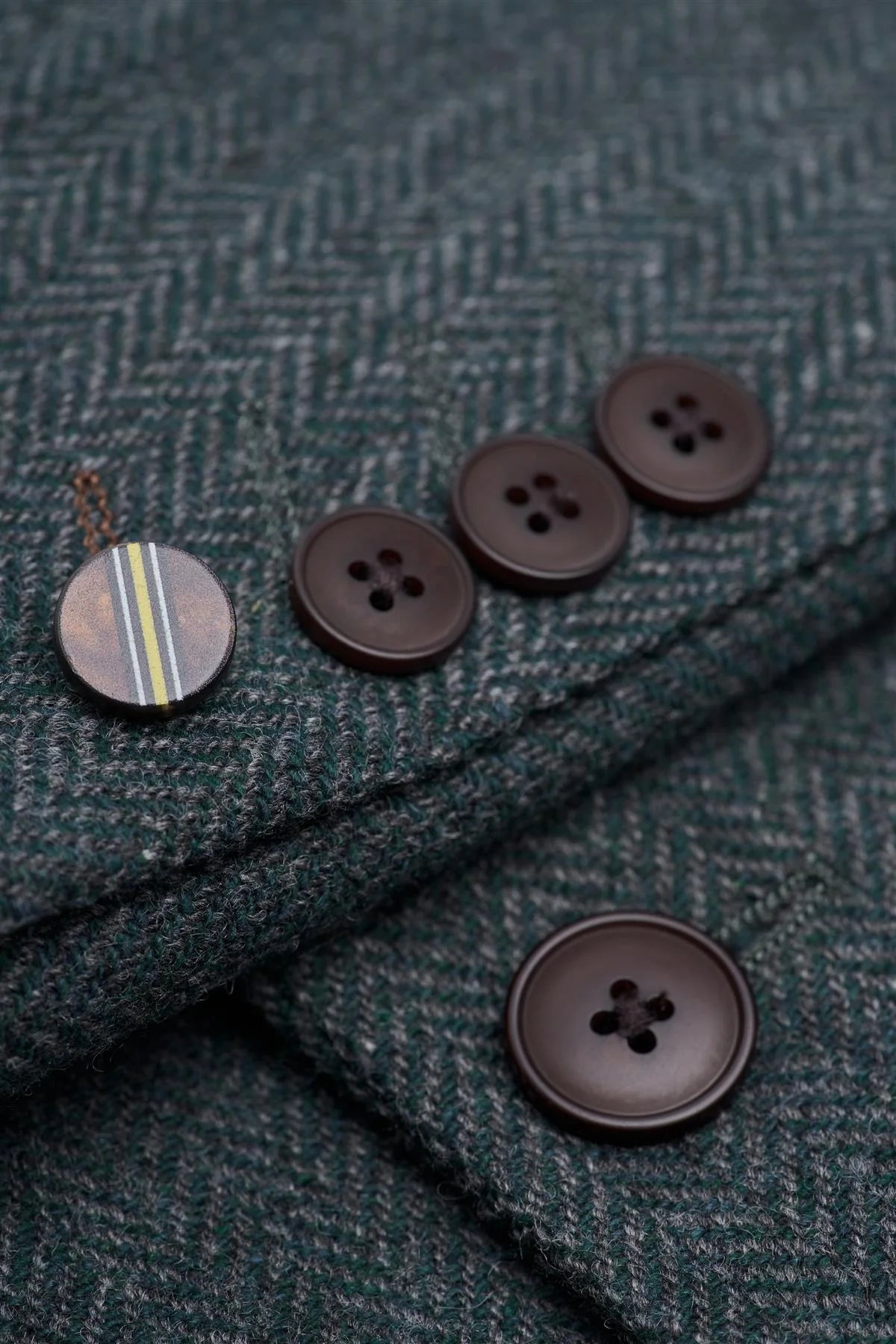 Thomas - Blazer clásico de tweed con estampado de espiga en color verde oliva para hombre