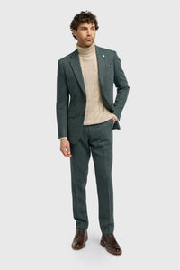 Thomas - Blazer clásico de tweed con estampado de espiga en color verde oliva para hombre