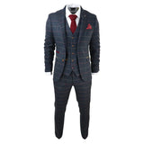 Traje de tres piezas de tweed a cuadros azul marino para hombre de Thomas