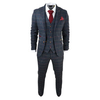 Traje de tres piezas de tweed a cuadros azul marino para hombre de Thomas