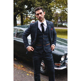 Traje de tres piezas de tweed a cuadros azul marino para hombre de Thomas