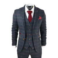 Traje de tres piezas de tweed a cuadros azul marino para hombre de Thomas