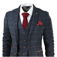 Traje de tres piezas de tweed a cuadros azul marino para hombre de Thomas