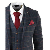 Traje de tres piezas de tweed a cuadros azul marino para hombre de Thomas