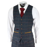 Traje de tres piezas de tweed a cuadros azul marino para hombre de Thomas
