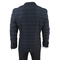 Traje de tres piezas de tweed a cuadros azul marino para hombre de Thomas