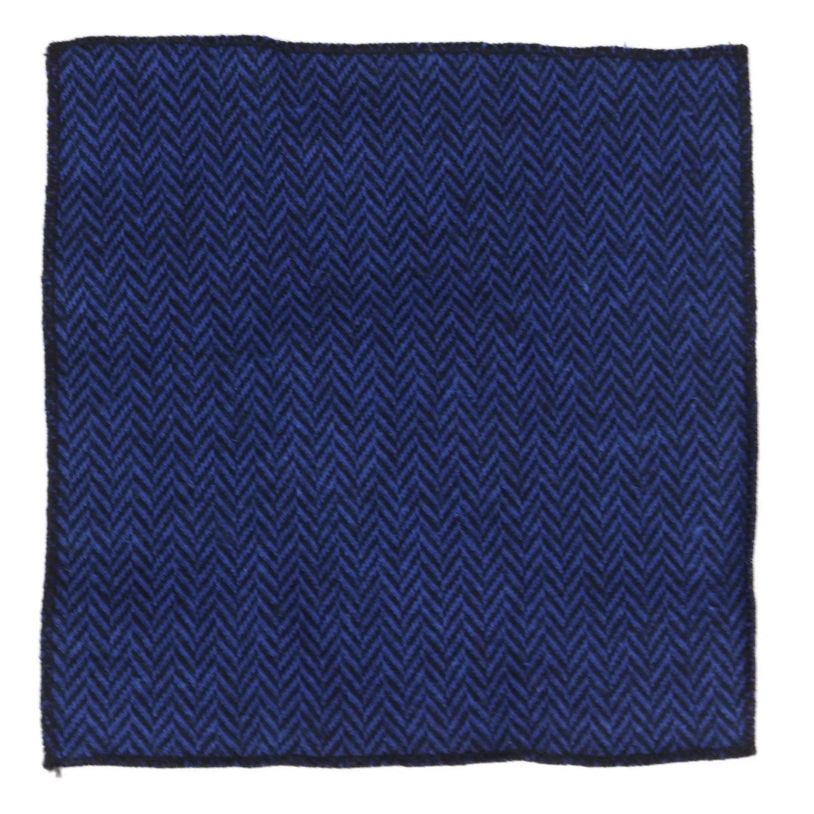 Conjunto de corbata y pañuelo de tweed azul para hombre. Clásico diseño británico de lana con estampado de espiga.