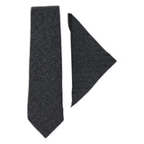 Conjunto de corbata y pañuelo de tweed color carbón para hombre. Clásico diseño británico de lana con espiga.