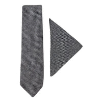 Conjunto de corbata y pañuelo de tweed gris para hombre, estilo clásico británico, de lana con diseño de espiga.