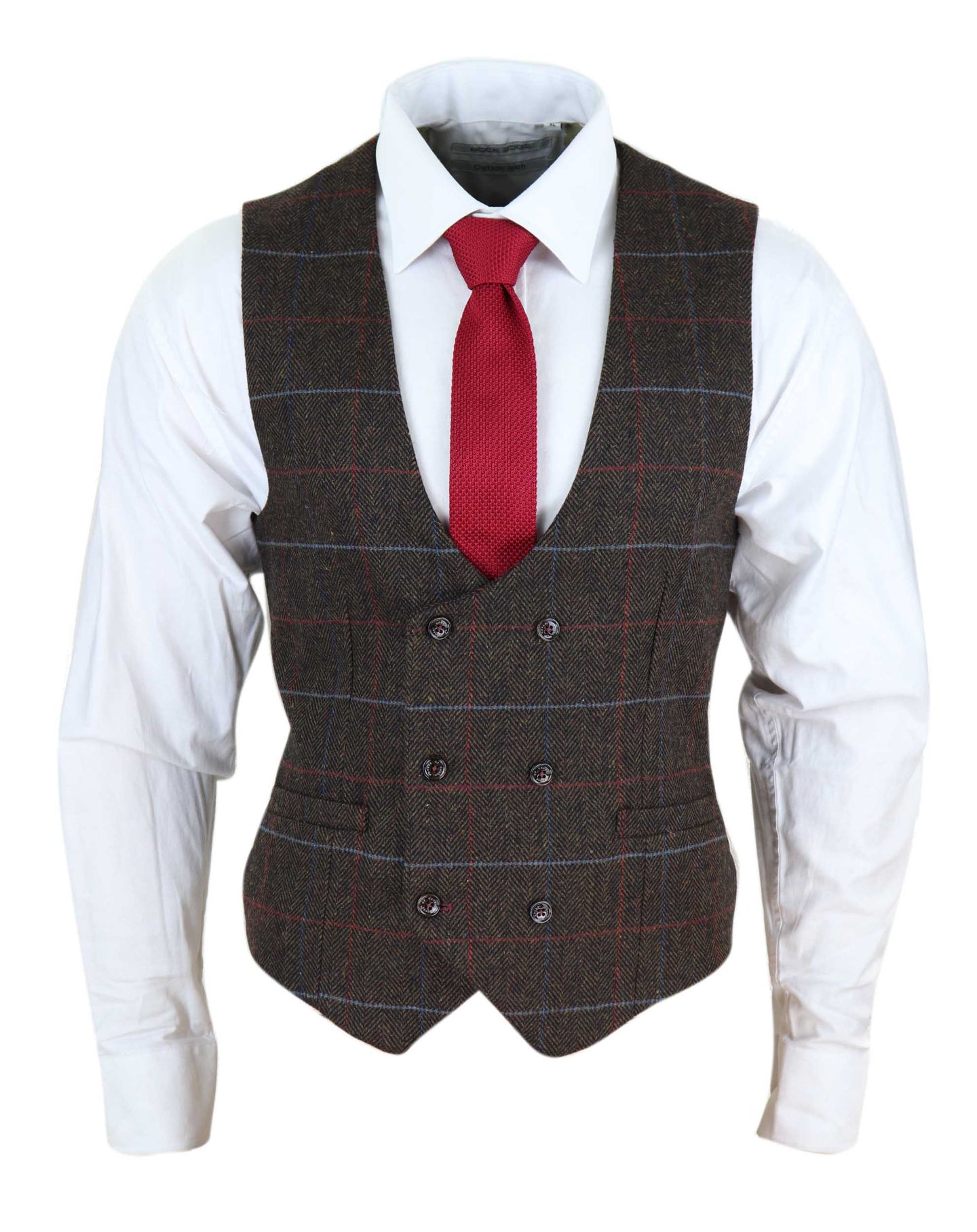 Chaleco de hombre Cavani Tommy - Tweed marrón con estampado de espiga
