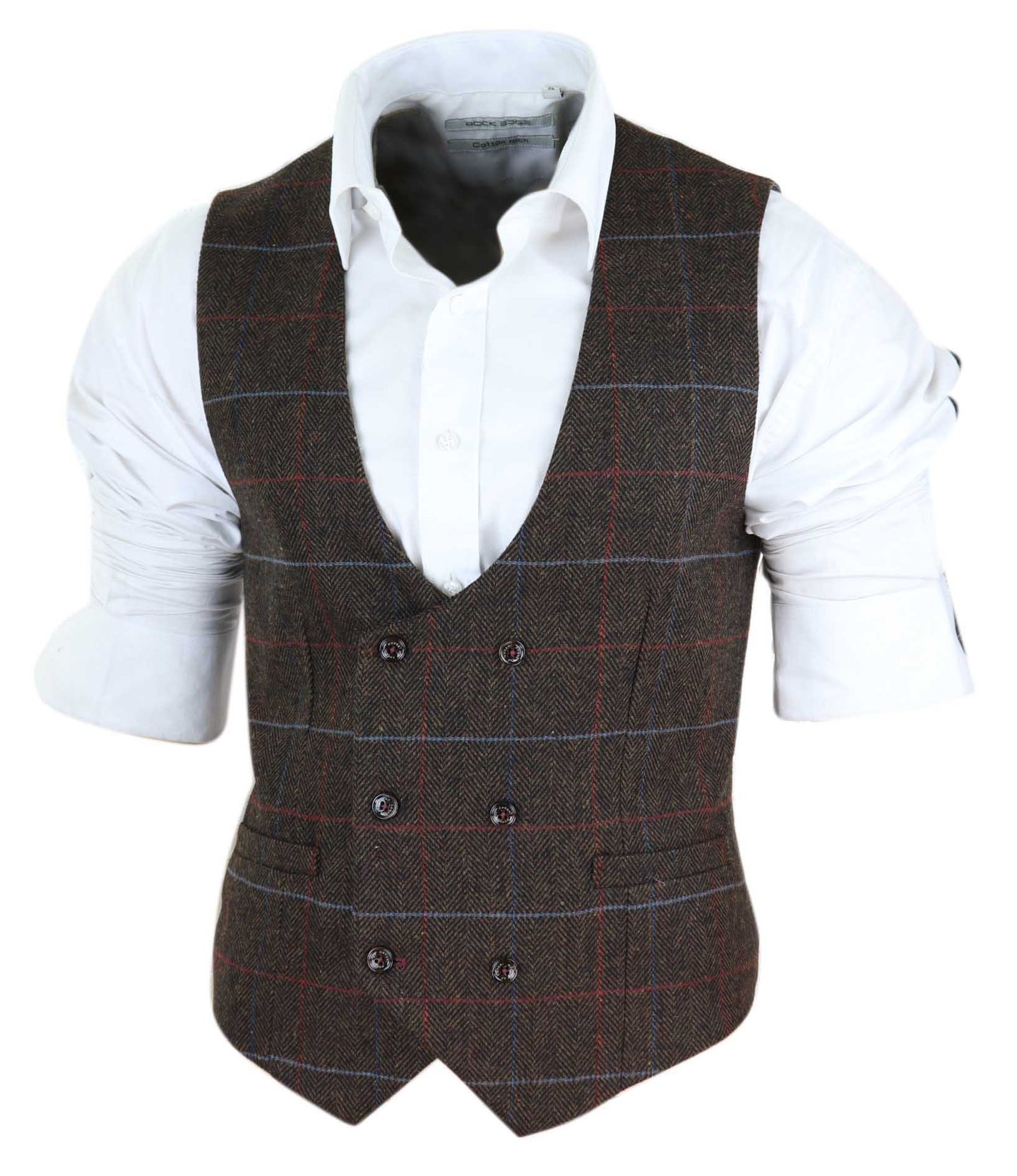 Chaleco de hombre Cavani Tommy - Tweed marrón con estampado de espiga