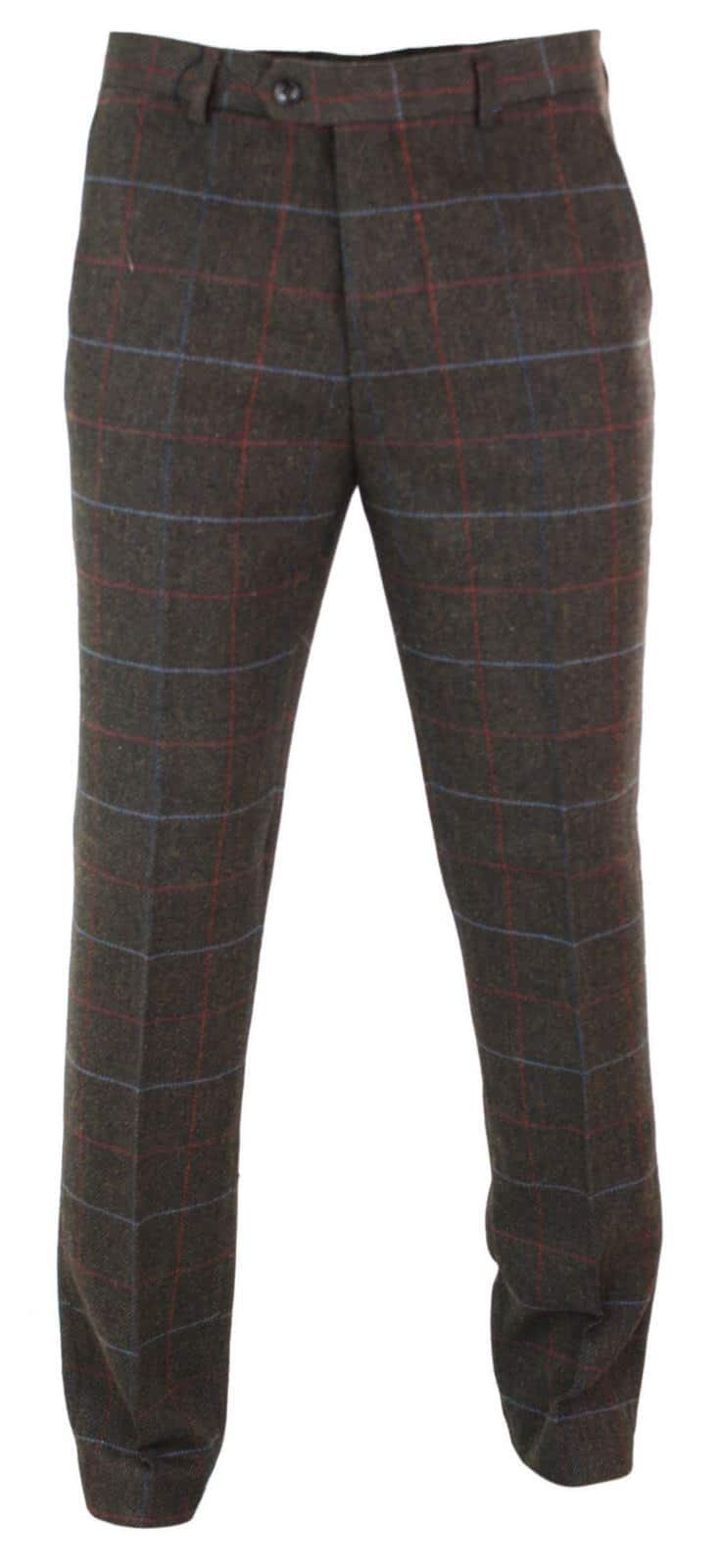 Cavani Tommy - Pantalones clásicos vintage de tweed con estampado de espiga para hombre