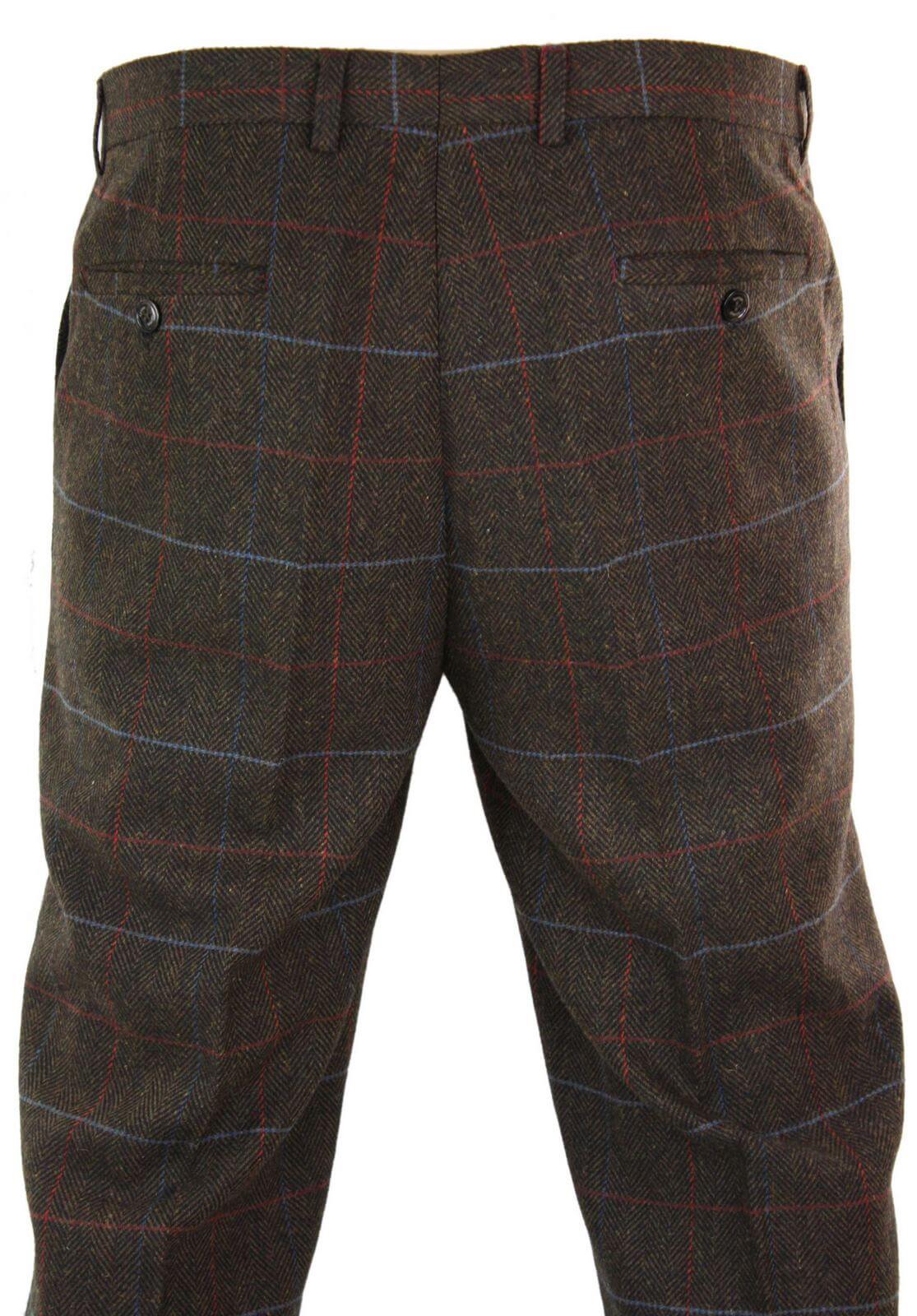 Cavani Tommy - Pantalones clásicos vintage de tweed con estampado de espiga para hombre