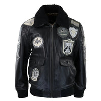 Chaqueta de piloto bomber Topgun Maverick negra y gris para hombre con insignias estadounidenses y piel negra de gato Tom.