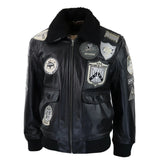 Chaqueta de piloto bomber Topgun Maverick negra y gris para hombre con insignias estadounidenses y piel negra de gato Tom.