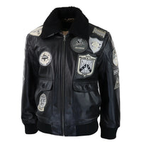 Chaqueta de piloto bomber Topgun Maverick negra y gris para hombre con insignias estadounidenses y piel negra de gato Tom.