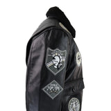 Chaqueta de piloto bomber Topgun Maverick negra y gris para hombre con insignias estadounidenses y piel negra de gato Tom.