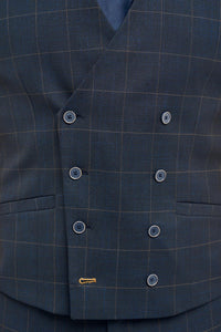 Torino - Chaleco cruzado de cuadros azul marino para hombre