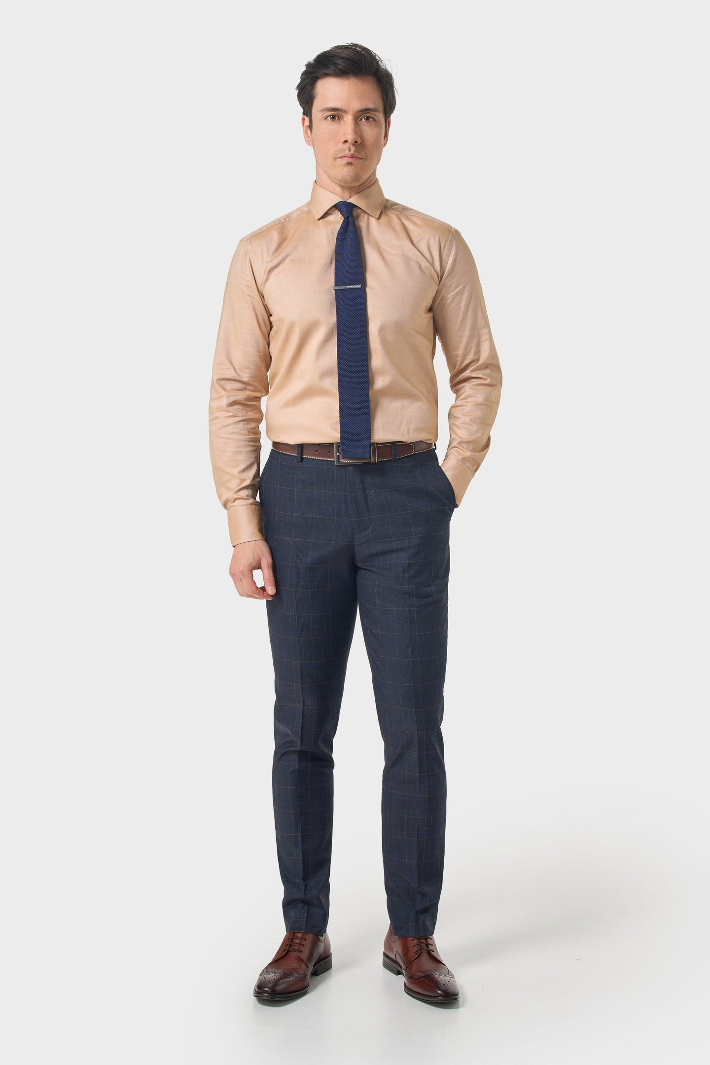 Torino - Pantalones formales de cuadros azul marino para hombre