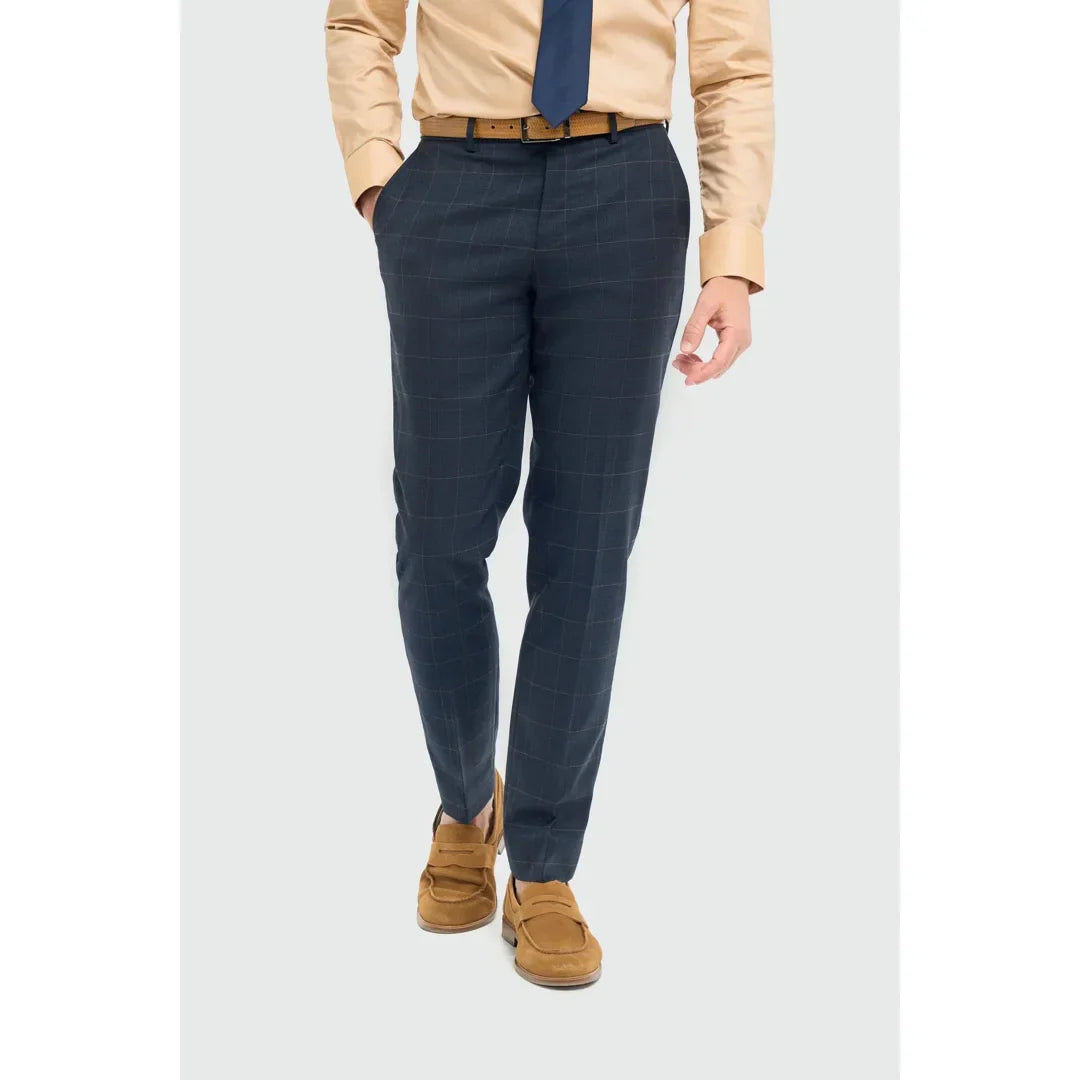 Torino - Pantalones formales de cuadros azul marino para hombre