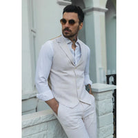 TP-10 - Traje de verano para hombre, chaleco y pantalón de lino, formal, color crema y beige, ideal para bodas.