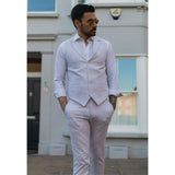 TP-11 - Traje de verano para hombre, chaleco y pantalón de lino, formal, gris claro, para bodas.